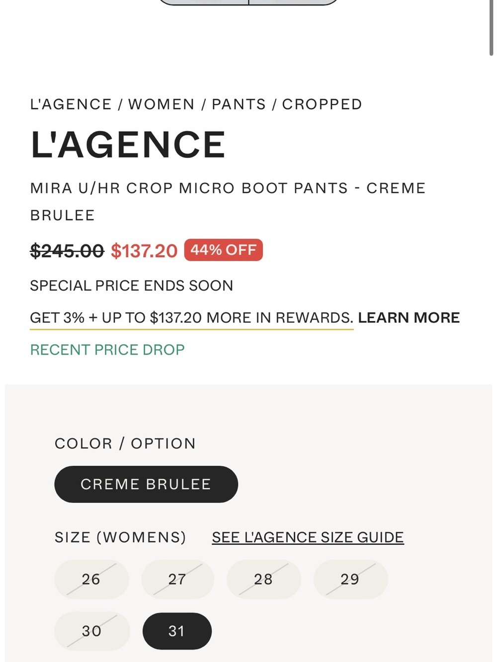 L’agence Mira Cropped Cream Bootcut Jeans - Women's 25 - Picture 7 of 7